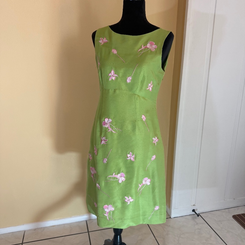 TIBI HYLAND EMBROIDERED SILK SHEATH